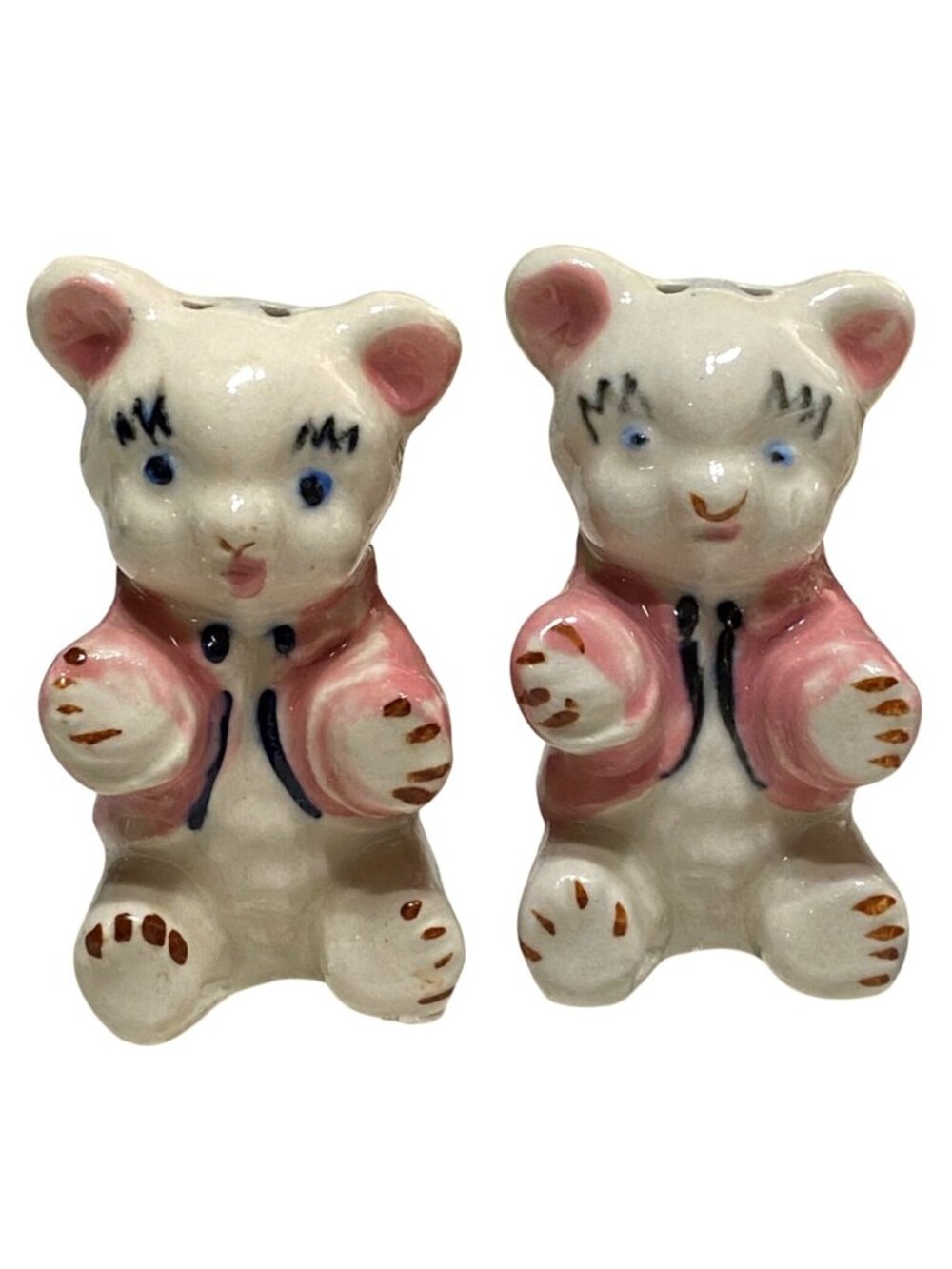 Vtg Anthropomorphic Bear Salt & Pepper Shakers Hand-Painted Mid-Century Japan